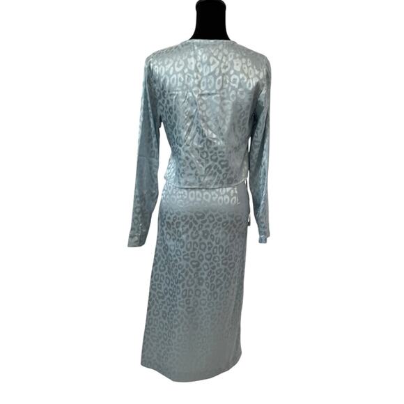 SOMETHING NEW Blue Topaz Mia Leopard Print Satin Wrap Top And Skirt Set M - Picture 5 of 8